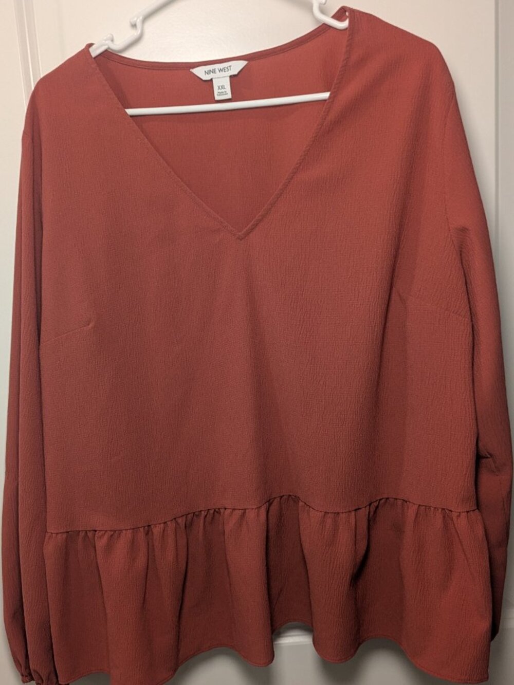Nine West Top Womens XXL Blush Pink Peplum Popover Career Professional Ruffle
